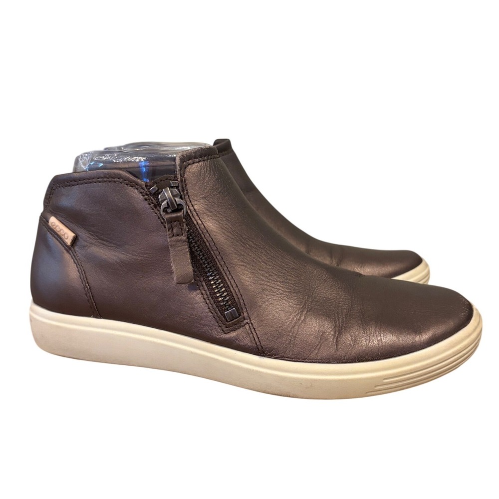 ECCO Soft 7 Women's Brown Leather Zip Ankle Sneakers Shoes EU 38 US 7‎